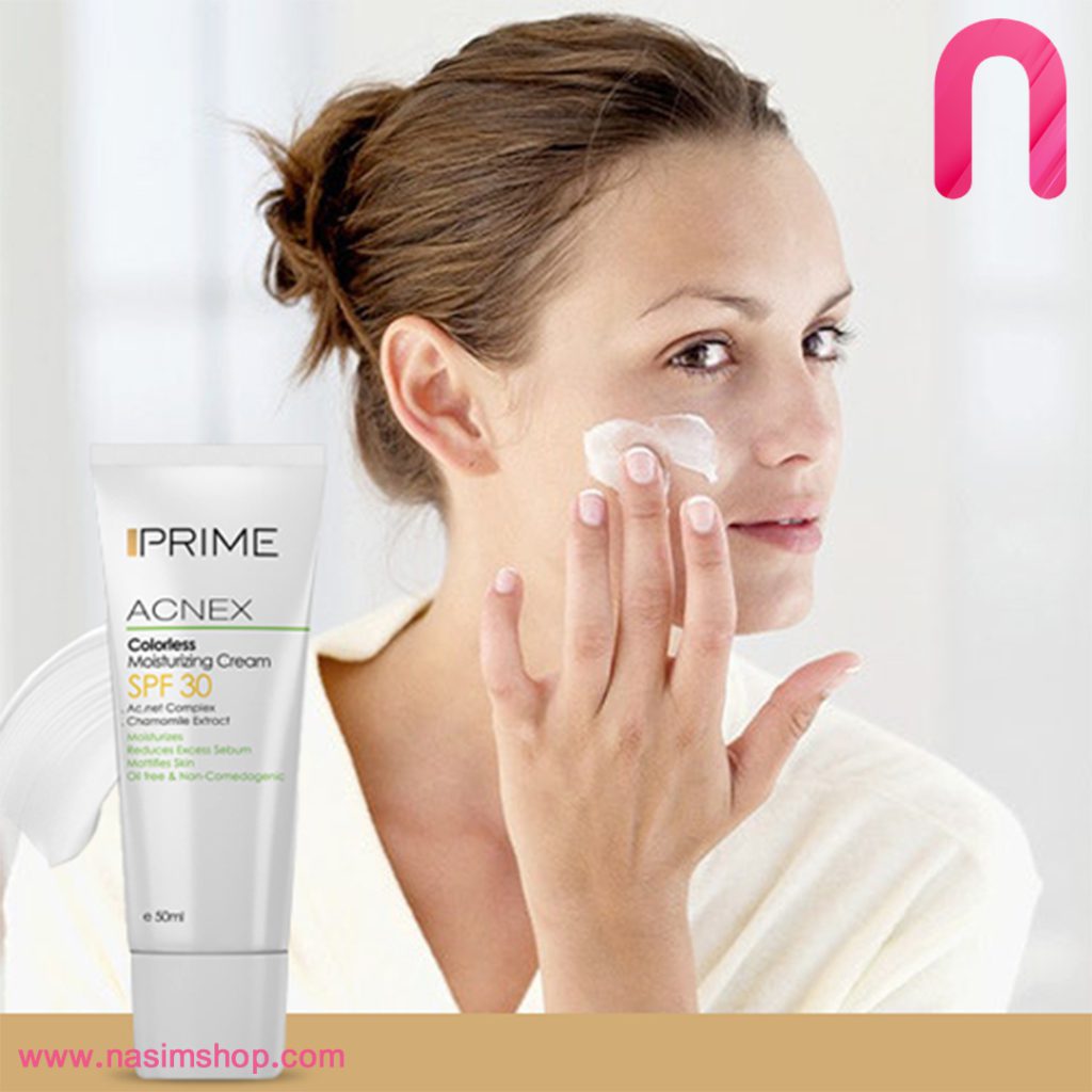 کرم مرطوب کننده بی رنگ Acnex فاقد چربی SPF30 پریم-3