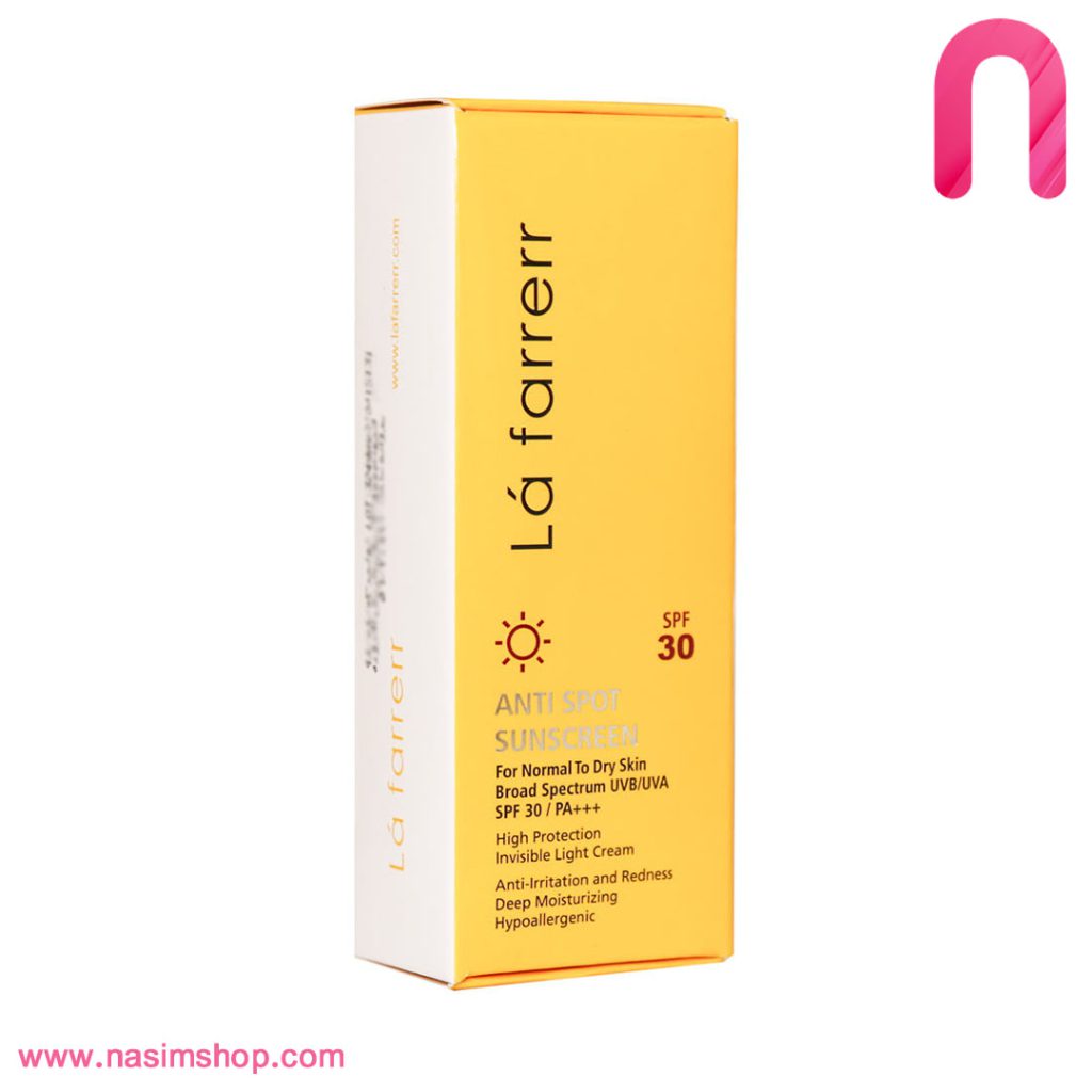 کرم ضد آفتاب ضدلک بی رنگ پوست خشک و معمولی SPF30 لافارر-2