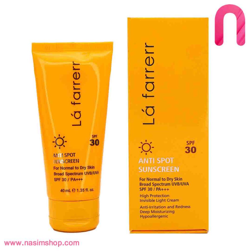 کرم ضد آفتاب ضدلک بی رنگ پوست خشک و معمولی SPF30 لافارر