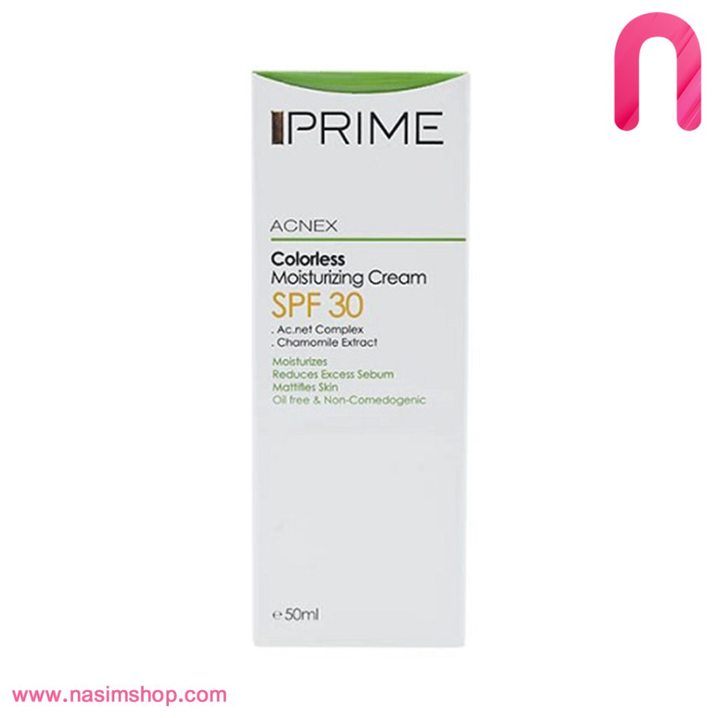 کرم مرطوب کننده بی رنگ Acnex فاقد چربی SPF30 پریم