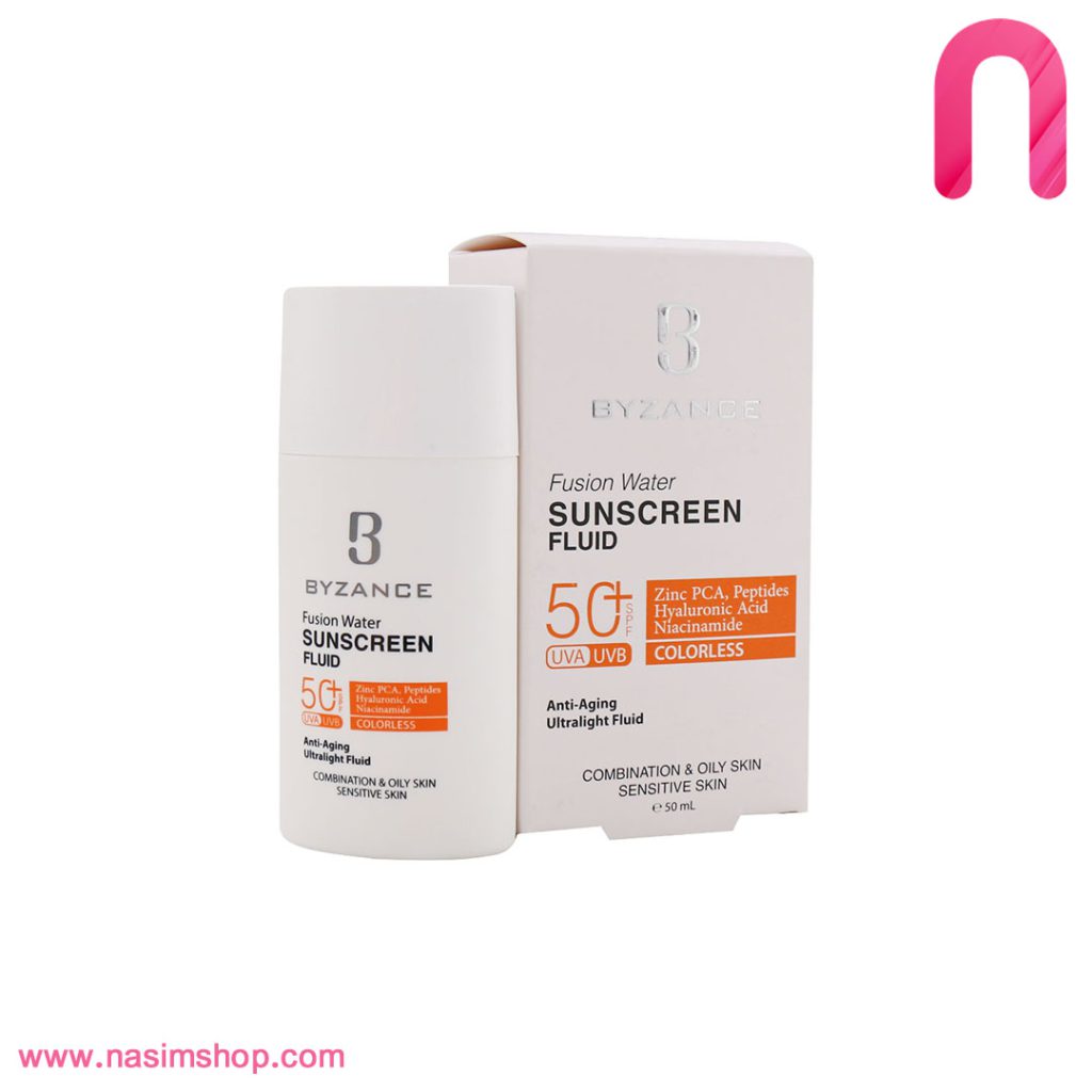 فلوئید ضد آفتاب فیوژن واتر SPF 50 بیزانس حجم 50 میلی لیتر